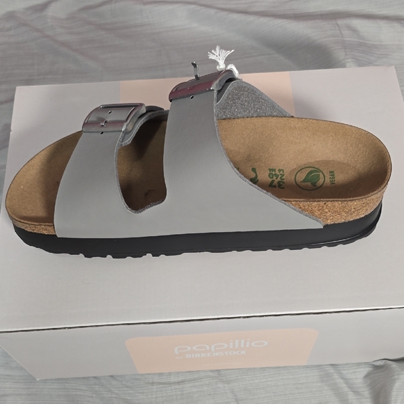 Birkenstock Arizona Pap Flex Platform Sandals in Stone Coin - Picture 4 of 8